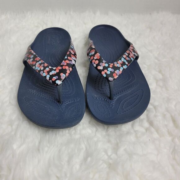 CROCS Kadee II Women's Sandals Size 9 Blue Polka Dot Graphic Thong Flip Flops - Picture 2 of 7